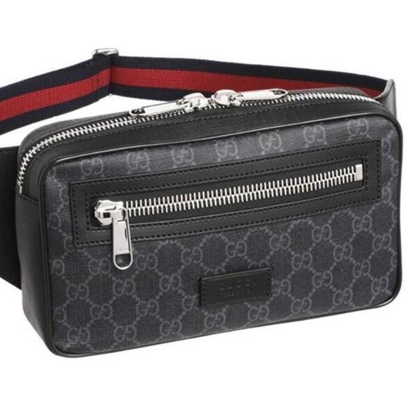 Authentic Gucci GG Supreme Sling Backpack Waist Crossbody Bag Black Leather Mens - Picture 3 of 14
